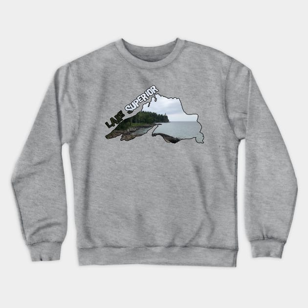 Lake Superior Outline (Split Rock Lighthouse) Crewneck Sweatshirt by gorff